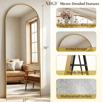59"x16" Floor Mirror Full Length, Arched Full Length Mirror with Stand, Full Body Mirrors for Bedroom Living Room or Cloakroom Gold