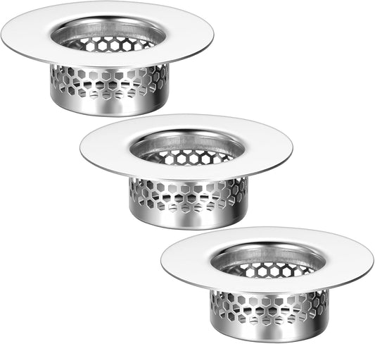 3 Pack Bathroom Sink Drain Strainer, Stainless Steel Drain Cover Sink Hair Catcher Mop Pool Slop Sinks Filter Rust-Proof Mesh Screen for Bathtub, Laundry, Utility, RV Sinks (Fits 1.25" to 1.6" Hole)