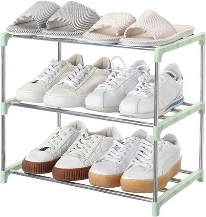 Jucaifu Stackable Small Shoe Rack, Entryway, Hallway and Closet Space Saving Storage and Organization (3-Tier, White)
