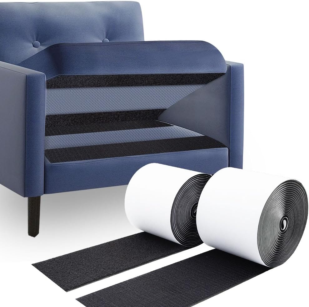 2 Inch x33 Feet Adhesive Hook and Loop Tape,Nylon Heavy Duty Tape Fasteners,Black Double Sided Self Adhesive Interlocking Tape Can Be Used to Fix Screen Window Sofa Cushions Carpet Wall Hanging