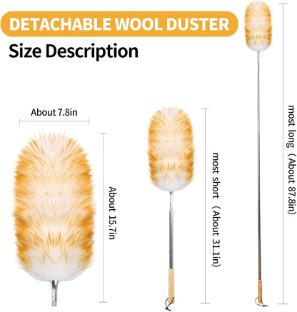 Extendable Lambswool Duster 29-110 Inch,Anti-Static Flexible Head, Stainless Steel Pole for Cleaning High Ceiling,Fan,Furniture,Roof Dusting