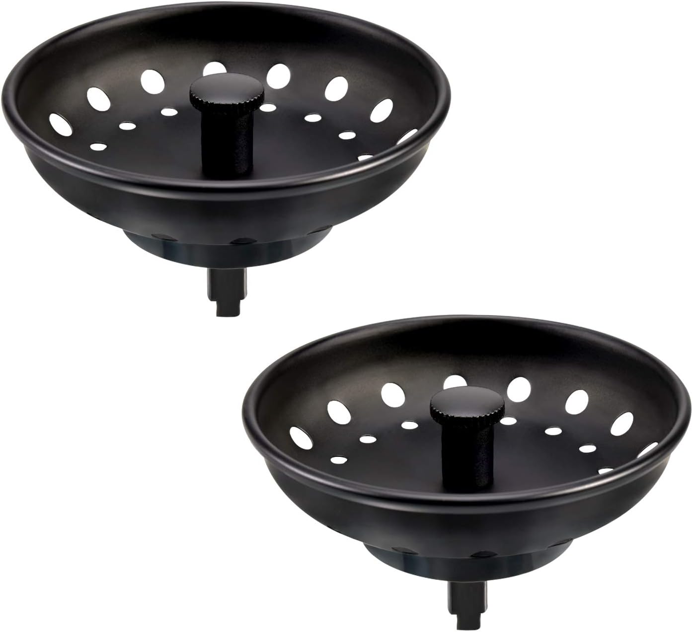 KONE 2PCS Kitchen Sink Basket Strainer Replacement for 3-1/2 Inch Standard Drains Brushed Stainless Steel Body Metal Center Knob with Rubber Stopper