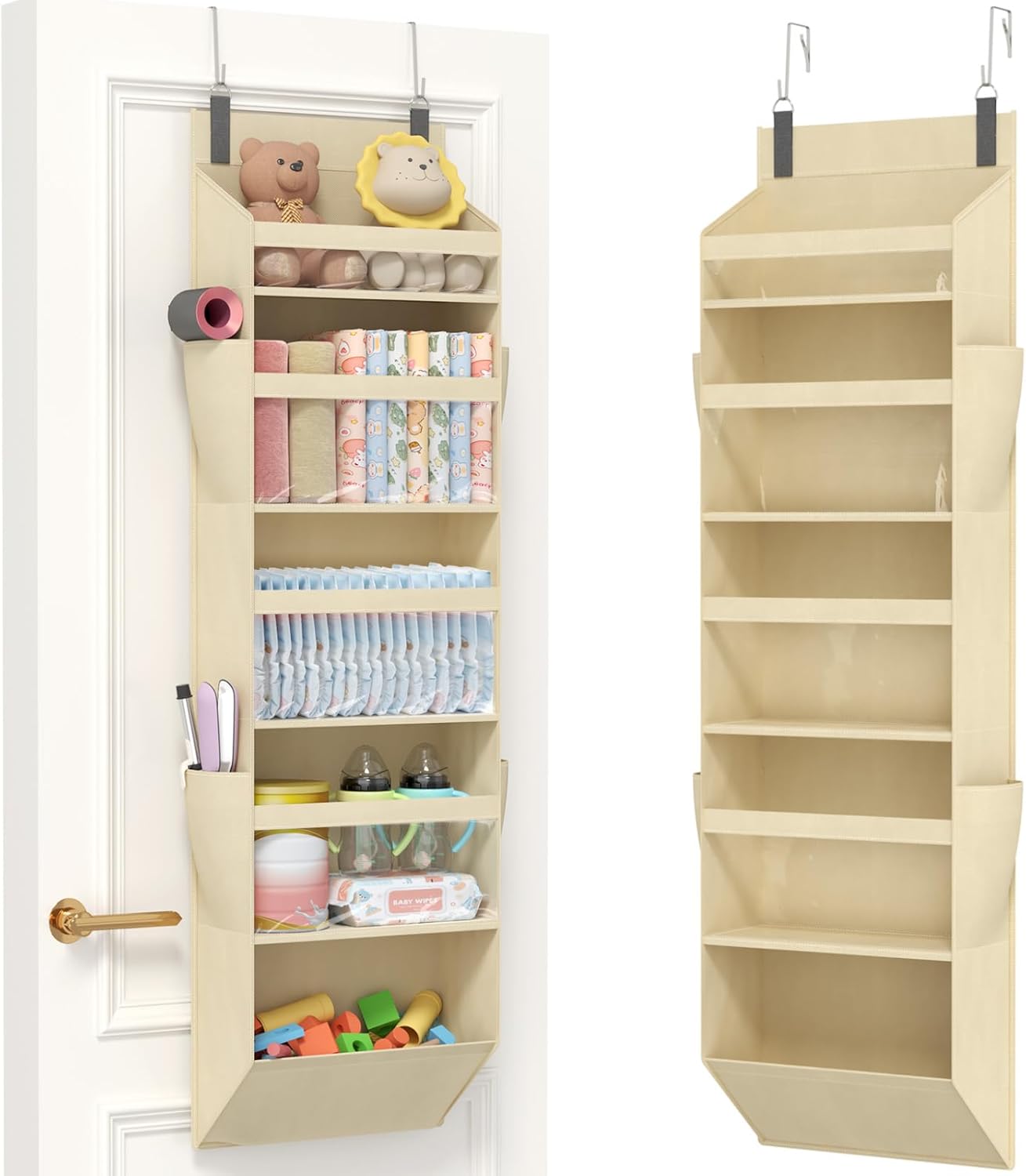 Lifewit 1 Pack Over the Door Organizer, 5 Section Clear Window Hanging Storage with 4 Side Pockets, Sturdy Anti Tilt 40 lbs Load Behind Door for Closet, Bedroom, Bathroom, Nursery, Dorm, Dark Gray