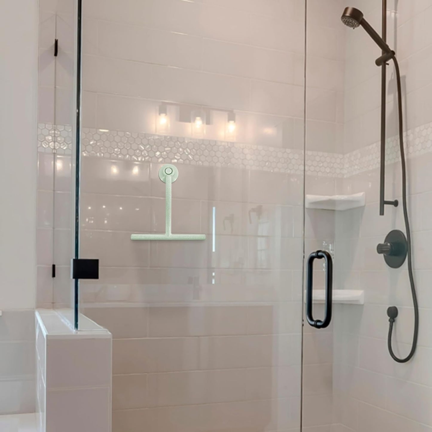 Splash Home Shower Squeegee for Glass Doors - Black Bathroom Squeegee with Suction Hook, Glass Shower Door Squeegee for Streak-Free Cleaning, Shower Wiper for Glass Doors and Tiles, 8.5" Wide Blade
