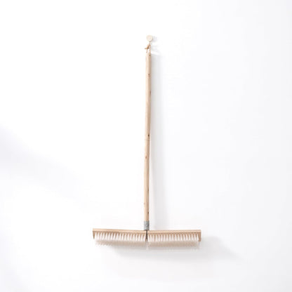 17.71” Heavy Duty Push Broom Outdoor, Stiff Plastic Bristles 4-Layer, 32.28” Wooden Handle, Industrial Broom for Garage Floor, Warehouse, Patio, Concrete, Deck & Sidewalk Cleaning