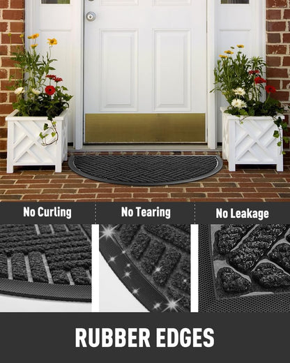 tchdio Door Mat Outdoor Indoor Entrance Doormat-Semicircular Durable Rubber Non Slip Front Door Mat for Outside Inside Entry Entryway Dirt Trapper WelcomeMat for Muddy Paws and Shoes-Black 17”x30”