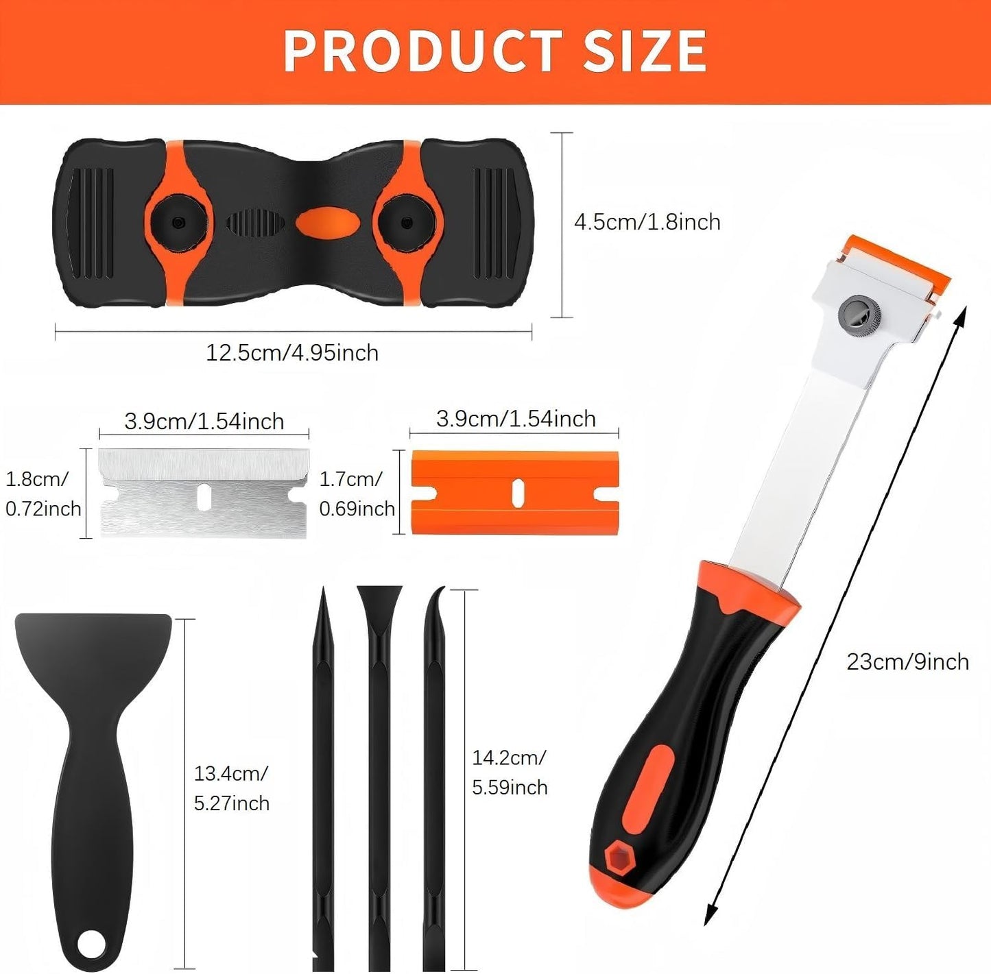 DEKEones Razor Blade Scraper, Long Handled Scraper Tool with 10 Extra Replacement Blades, Razor Scraper Remover for Cleaning Sticker, Paint, Caulk from Window, Car, Glass, Windshield, Stove