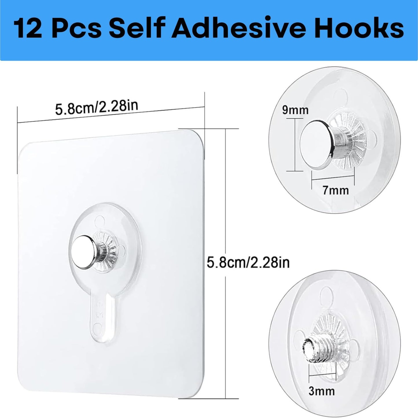 Adhesive Hooks for Wall 15lb Capacity Heavy Duty Transparent Wall Hangers for Bathroom Kitchen and Offices Waterproof Oil Resistant No Drill Utility Hooks for Organization (12)
