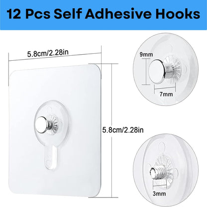 Adhesive Hooks for Wall 15lb Capacity Heavy Duty Transparent Wall Hangers for Bathroom Kitchen and Offices Waterproof Oil Resistant No Drill Utility Hooks for Organization (12)