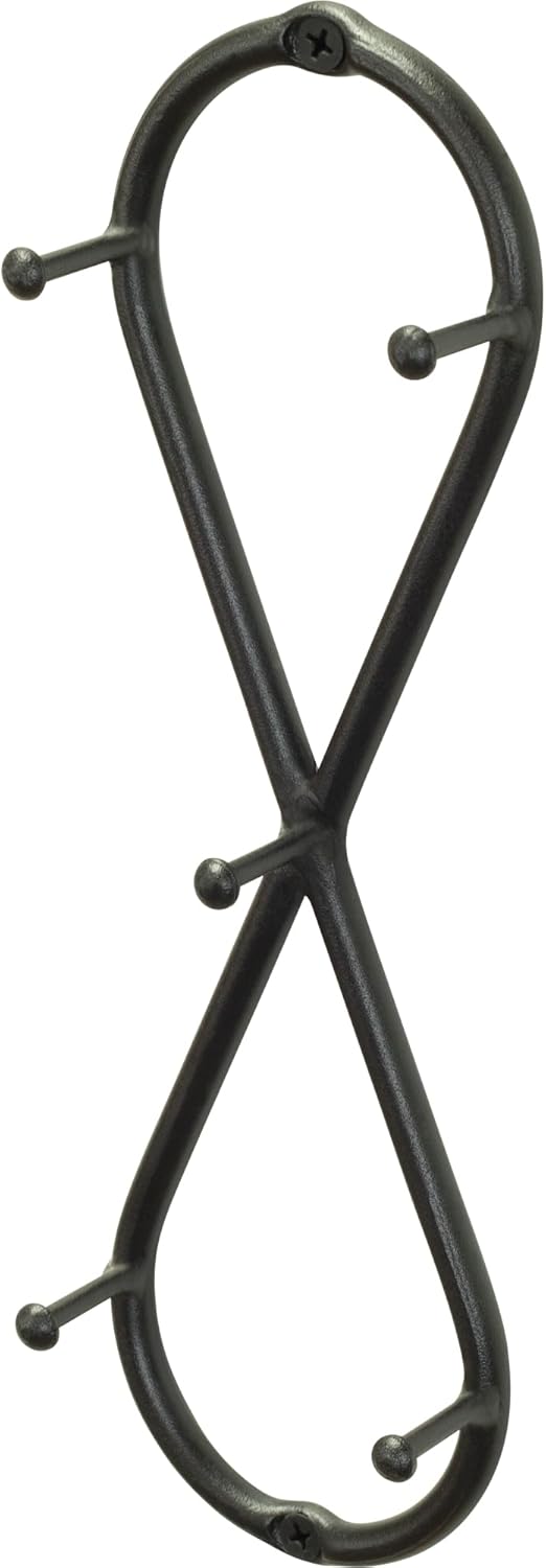 RTZEN Farmhouse Small Key Holder for Wall - Handcrafted Swirl Decorative 5 Key Hooks for Home Entryway - Wrought Iron Wall Mount Rack Purse Coat and Leash Holder or Organizer (Classic Black)
