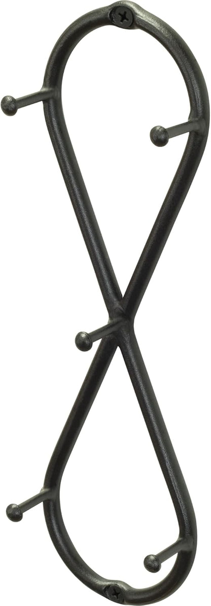 RTZEN Farmhouse Small Key Holder for Wall - Handcrafted Swirl Decorative 5 Key Hooks for Home Entryway - Wrought Iron Wall Mount Rack Purse Coat and Leash Holder or Organizer (Classic Black)