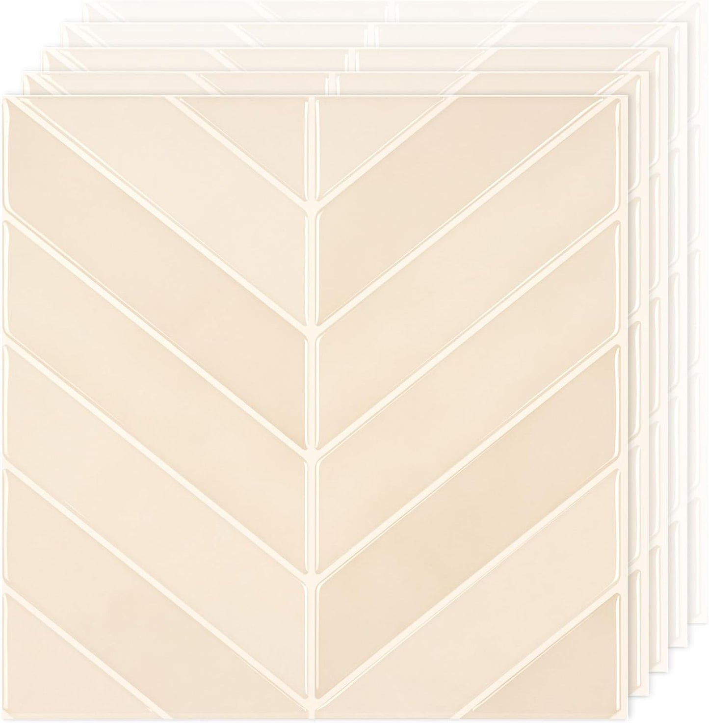Peel and Stick Subway Backsplash Tiles, 5 Pack, 12 x 12 in, Almond | extra thick 3D wall panels, heat and water resistant wall panels, easy DIY kitchen, bathroom, laundry, fireplace wall décor