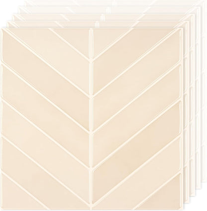 Peel and Stick Subway Backsplash Tiles, 5 Pack, 12 x 12 in, Almond | extra thick 3D wall panels, heat and water resistant wall panels, easy DIY kitchen, bathroom, laundry, fireplace wall décor
