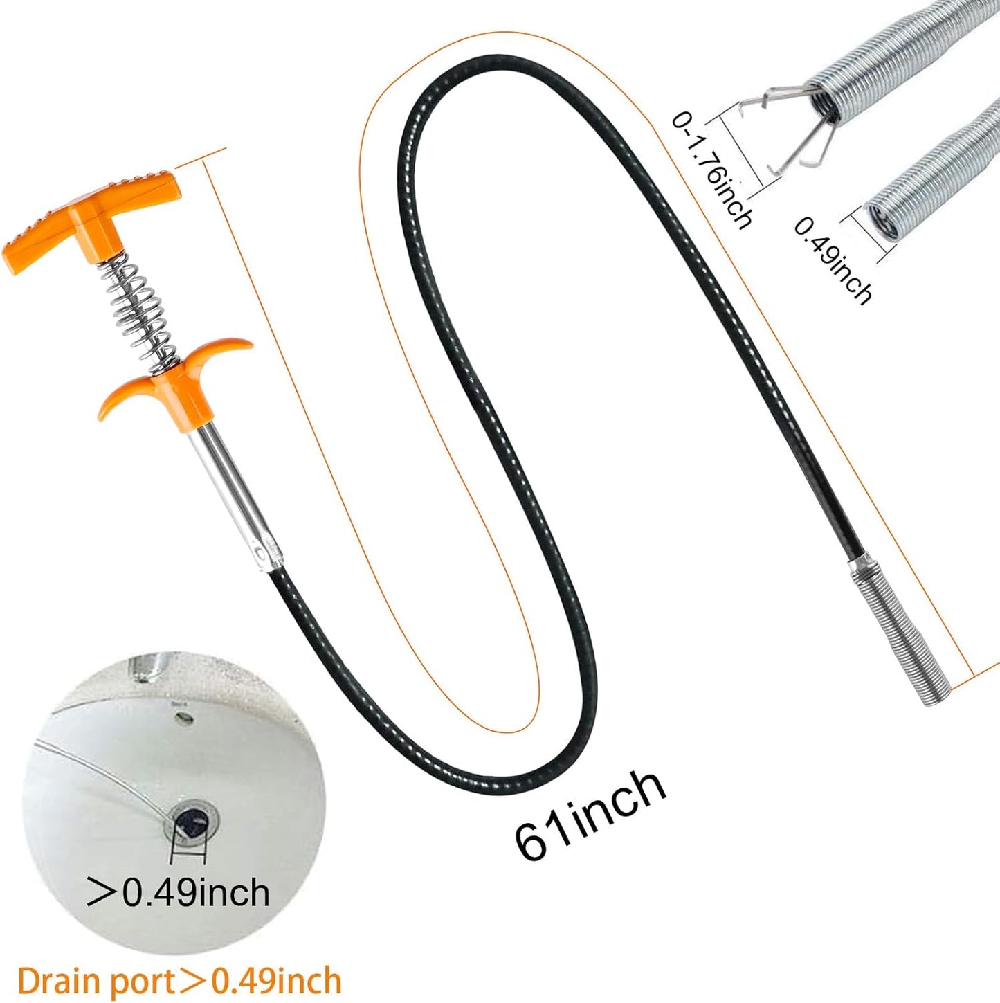 63 In Drain Snake Hair Drain Clog Remover Tool, Sink Drain Cleaner for Sewer Kitchen Bathroom Shower Tub Toilet Clogged Drains Opener Cleaning Tool, Flexible Grabber Claw Pick Up Reacher Tool