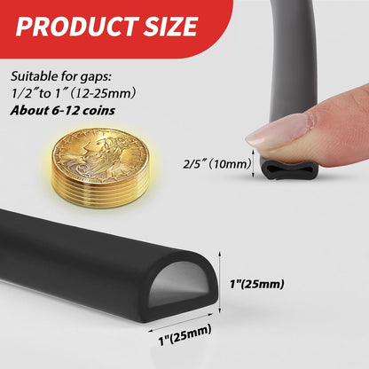 Silicone Weather Stripping Door Seal, 20FT Self Adhesive D Shaped Door Seal Strip for Door Frame, Door Insulation Strip Window Seal, W:1 in; H:1 in; 20Feet