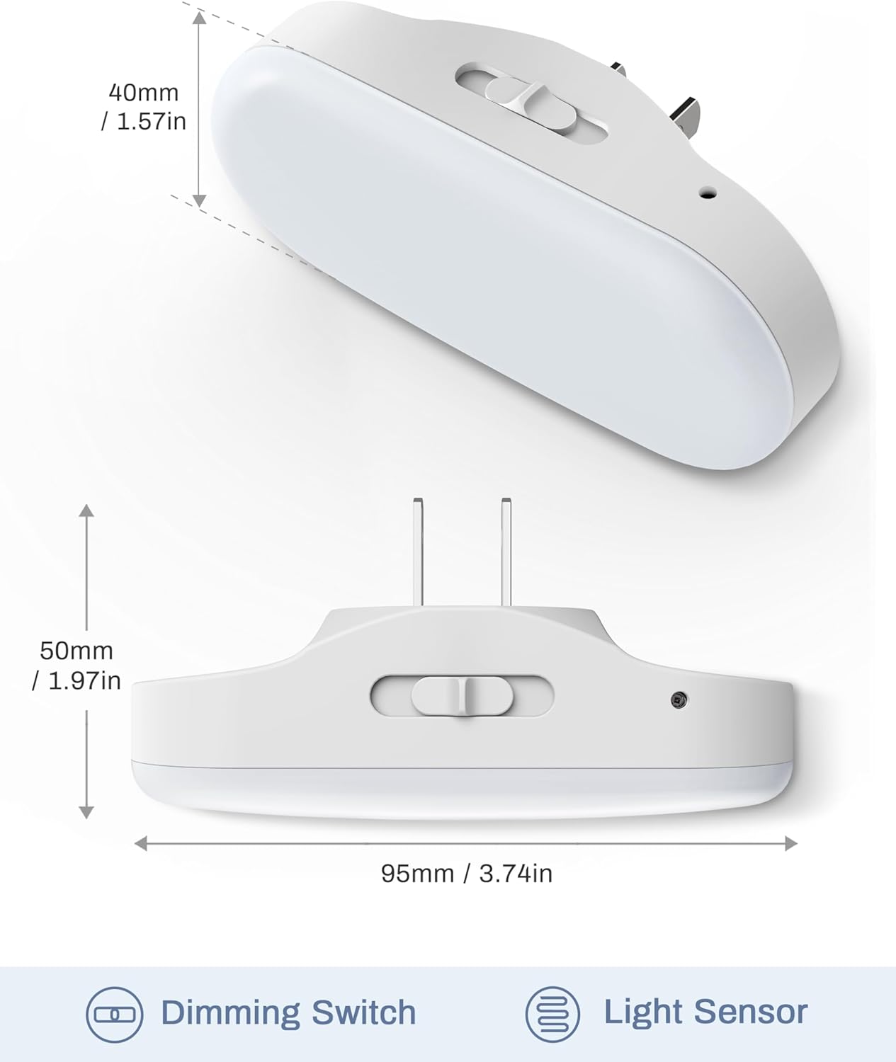 DORESshop Led Night Light, Plug into Wall, [2 Pack] with Dusk to Dawn Sensor, 1W 5000K Dimmable Night Light from 0LM to 100LM for Bathroom Hallway Bedroom Kids Room Stairway