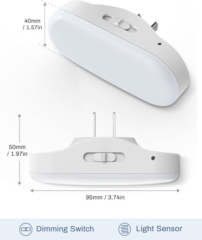 DORESshop Led Night Light, Plug into Wall, [2 Pack] with Dusk to Dawn Sensor, 1W 5000K Dimmable Night Light from 0LM to 100LM for Bathroom Hallway Bedroom Kids Room Stairway