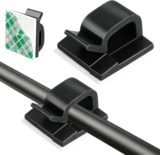 Upgrade 100 Pack Adhesive Cable Wire Clips, Self-Adhesive Cord Organizer Clips, No-Drill Cable Management Clip for Desk, Wall, Home, Office and Car (Black)