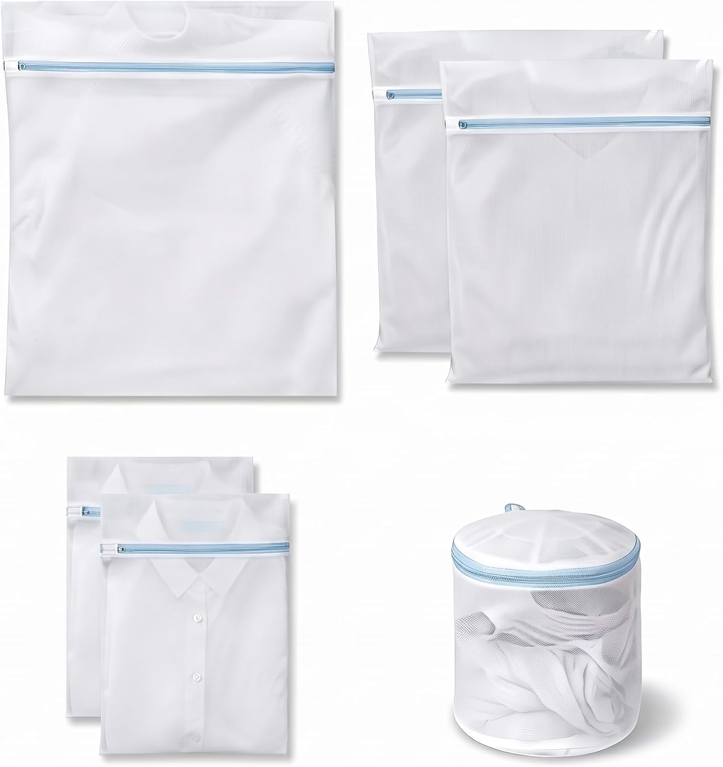 Mesh Laundry Bags for Delicates, 6 Pack Bra Wash Bags with Auto-Lock Zipper | Fine mesh with auto-lock zippers, 1L 2M 2S 1 bra sizes, protects lingerie, socks and underwear in washing machine
