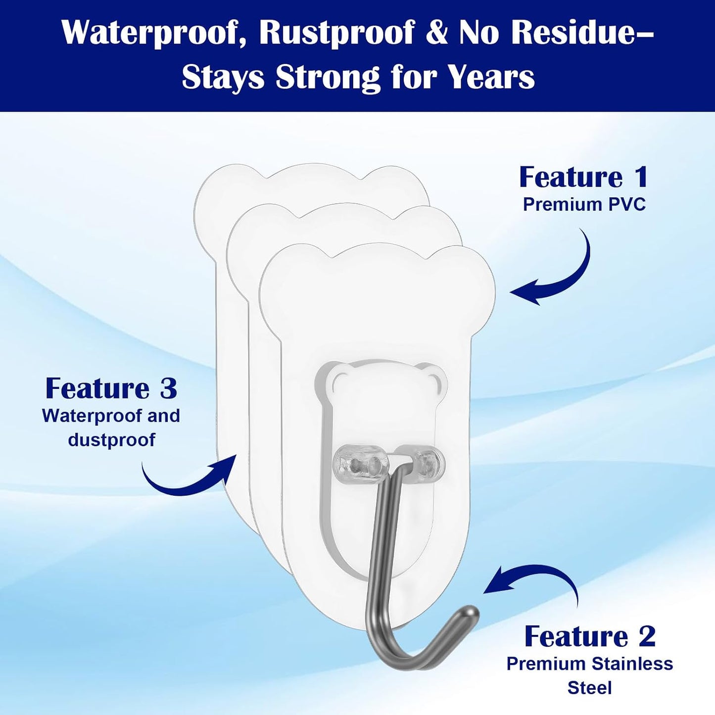 20Pcs Heavy Duty Adhesive Hooks, 5 kg/11 lbs Max Load, Sticky Wall Hooks for Hanging Towels, Coats, Keys, Transparent Waterproof No-Damage Wall Hook for Bathroom, Kitchen, Office & Home Decor