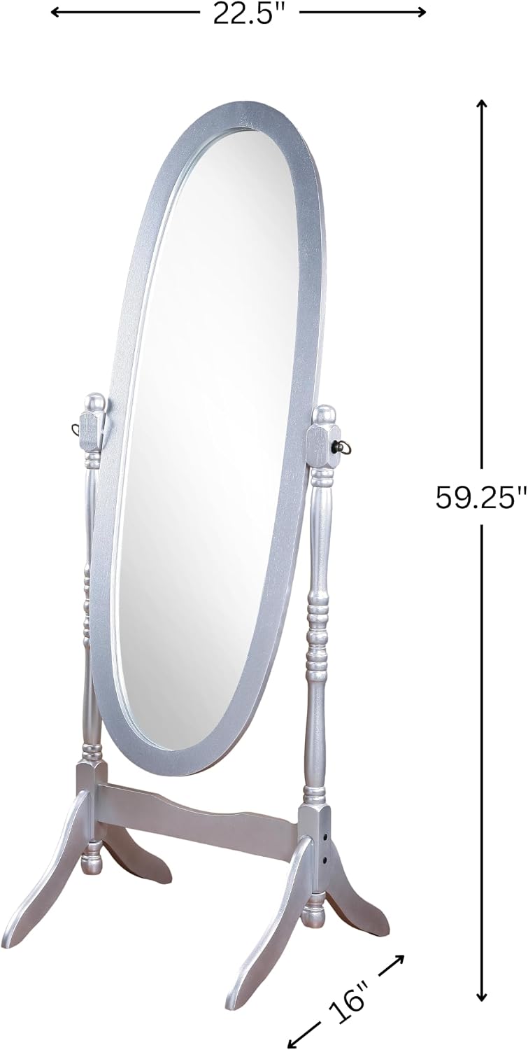Roundhill Furniture Traditional Queen Anna Style Wood Floor Cheval Mirror, Cherry Finish