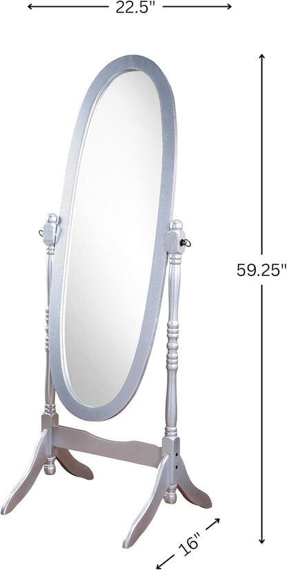 Roundhill Furniture Traditional Queen Anna Style Wood Floor Cheval Mirror, Cherry Finish