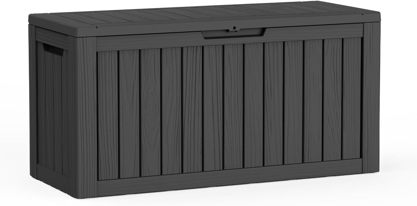 230 Gallon Large Outdoor Storage Box Waterproof, UV Resistant Resin Deck Box with Hydraulic Rod & Lockable Latch for Patio Furniture, Outside Storage Box for Garden Tools, Patio Cushions, Black