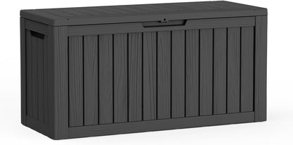 230 Gallon Large Outdoor Storage Box Waterproof, UV Resistant Resin Deck Box with Hydraulic Rod & Lockable Latch for Patio Furniture, Outside Storage Box for Garden Tools, Patio Cushions, Black