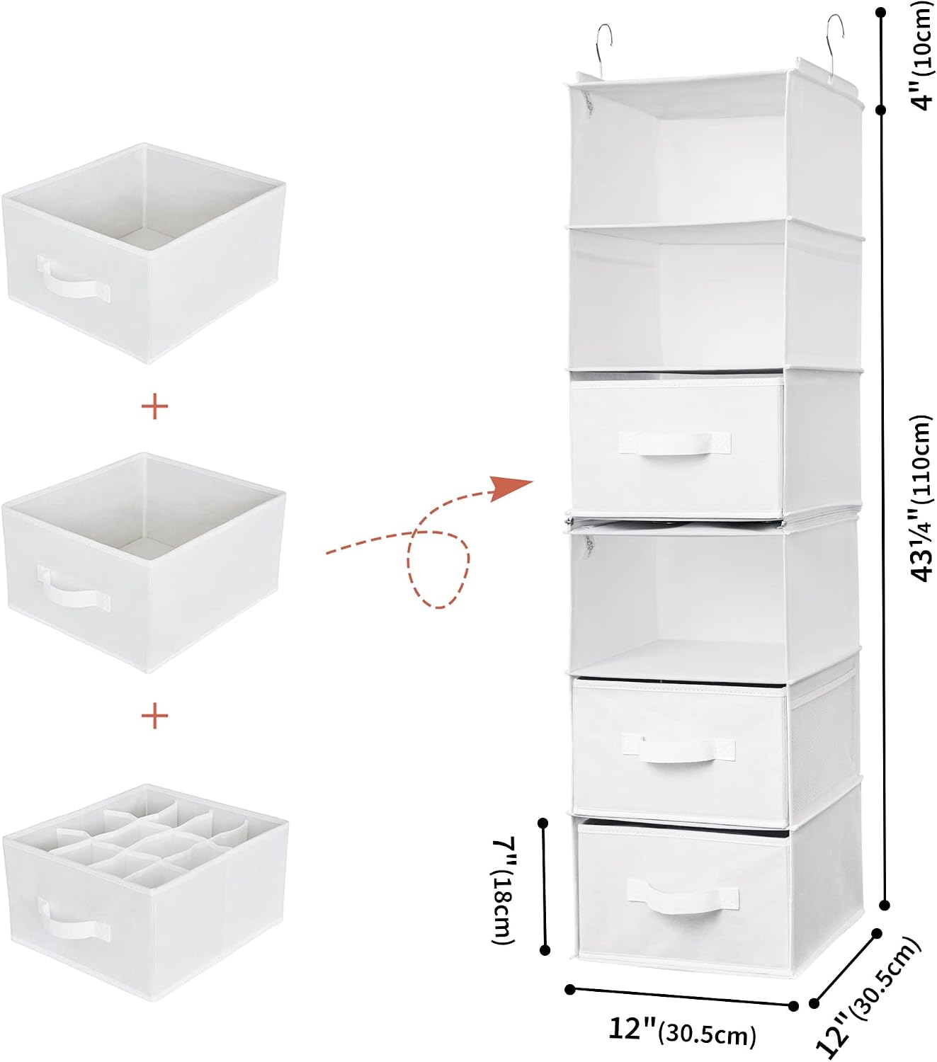 GRANNY SAYS Hanging Closet Organizer 6 Shelves, Closet Organizers and Storage with 5 Drawers, 6 Side Pockets Closet Hanging Organizer, Hanging Storage Organizer for Closet, Baby Clothes, Gray