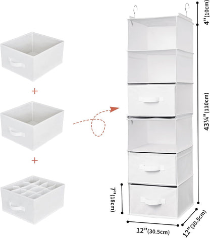 GRANNY SAYS Hanging Closet Organizer 6 Shelves, Closet Organizers and Storage with 5 Drawers, 6 Side Pockets Closet Hanging Organizer, Hanging Storage Organizer for Closet, Baby Clothes, Gray
