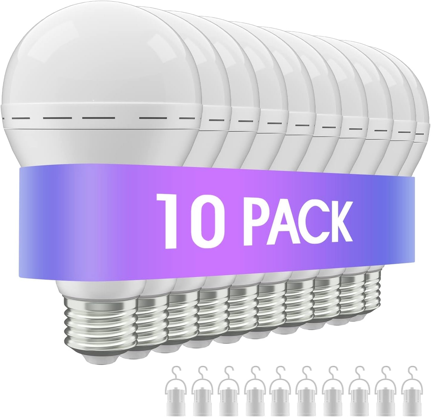 Emergency Rechargeable Led Light Bulb with Hook,Stay Lights Up When Power Failure, 1500mAh 12W 60W Equivalent LED Light Bulbs for Home, Camping, Hiking, 4 Pack