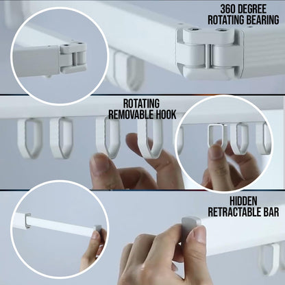 Foldable Wall Mounted Clothes Drying Rack for Laundry, White | 180° swivel, 220 lb hold, aircraft aluminum, retractable, space-saving, indoor outdoor, hanger dryer, balcony bathroom