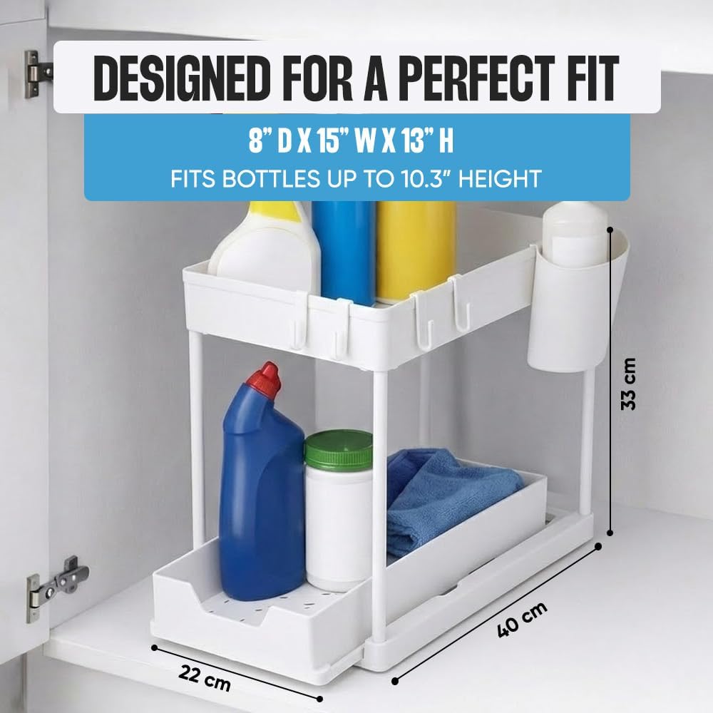 Undersink Organizer, 2-Tier Under Sink Storage Rack with Sliding Drawers for Kitchen Bathroom Cabinets, Pull Out Organizer for Pantry, Laundry Room & Closet Organization - 1 Pack, Black