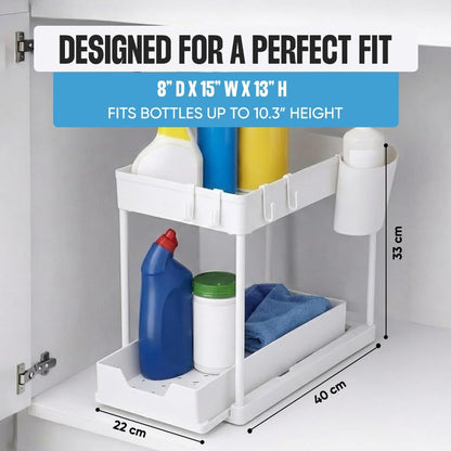 Undersink Organizer, 2-Tier Under Sink Storage Rack with Sliding Drawers for Kitchen Bathroom Cabinets, Pull Out Organizer for Pantry, Laundry Room & Closet Organization - 1 Pack, Black