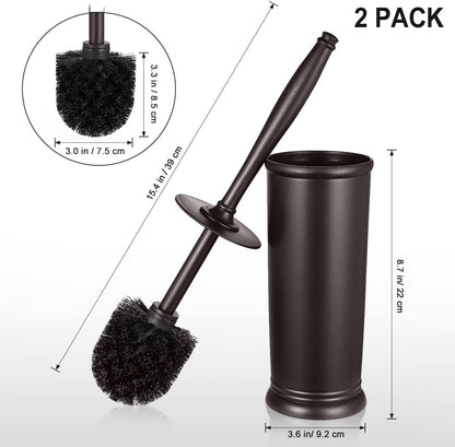 HAMITOR Toilet Bowl Brush Holder Set: 2 Pack Modern Deep Cleaning Bathroom Toilet Scrubber with Caddy for rv - Rim Decorative Accessories Cleaner Brushes for Toilet - Bronze1