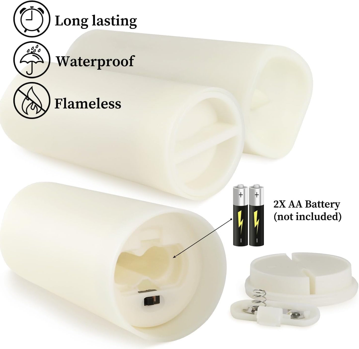 Enpornk Flameless Battery Operated Outdoor Waterproof Set of 12(D: 3" x H: 3" 4" 5" 6") Pillar LED Candles with 10-Key Remote and Cycling 24 Hours Timer