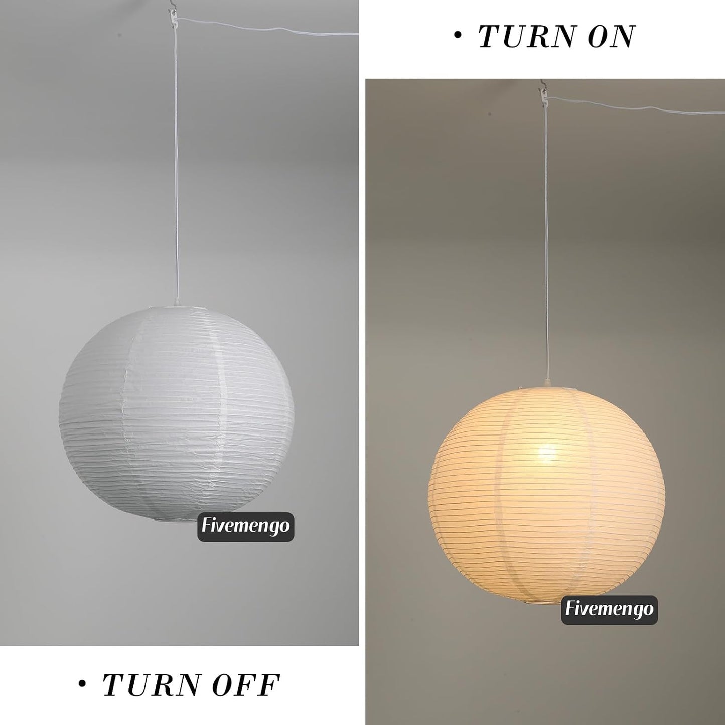Paper Lantern Lamp Plug in Hanging Lamp 23.6in Off-White Rice Paper Pendant Light with 19.7FT Cord Large Globe Japanese Japandi Wabi Sabi Chandelier for Dining Living Room Bedroom 1 Pack