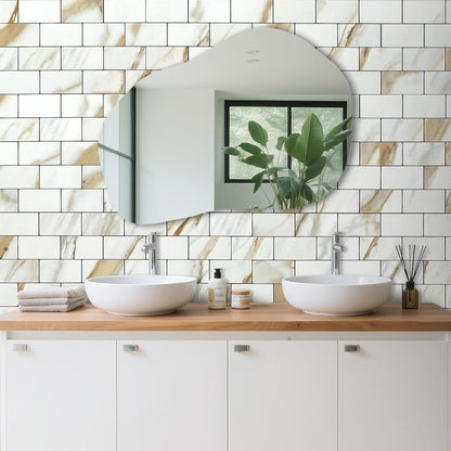 DICOFUN 10-Sheet Polished White Thick PVC Peel and Stick Backsplash, Ceramic Look Subway Tile White Kitchen Backsplash Peel and Stick Wall Tiles