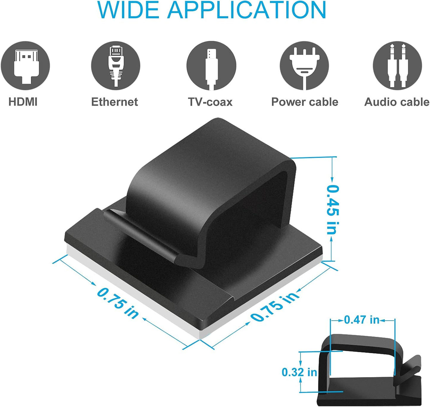 Adhesive Cable Clips White (60 PCS), Upgraded Wire Clips for Cable Management, Strong Cord Clips Wire Holders for The Wall, Under Desk, Led Strip, Electric Wires, Ethernet Cable Clips_Small