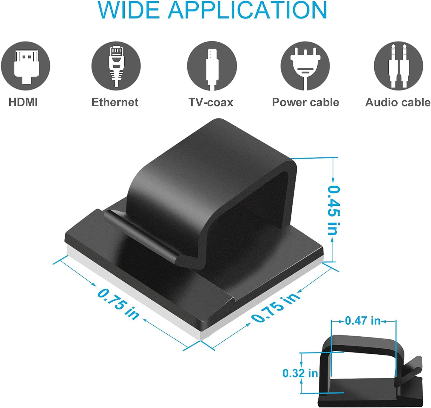 120 PCS Cable Clips, Adhesive Cord Clips for Wires on Wall, Strong Wire Clips Holders Cord Organizer for Cable Management, Christmas Lights, USB, Phone Charger, Cat 6, Car Dash Cam (Small, Black)