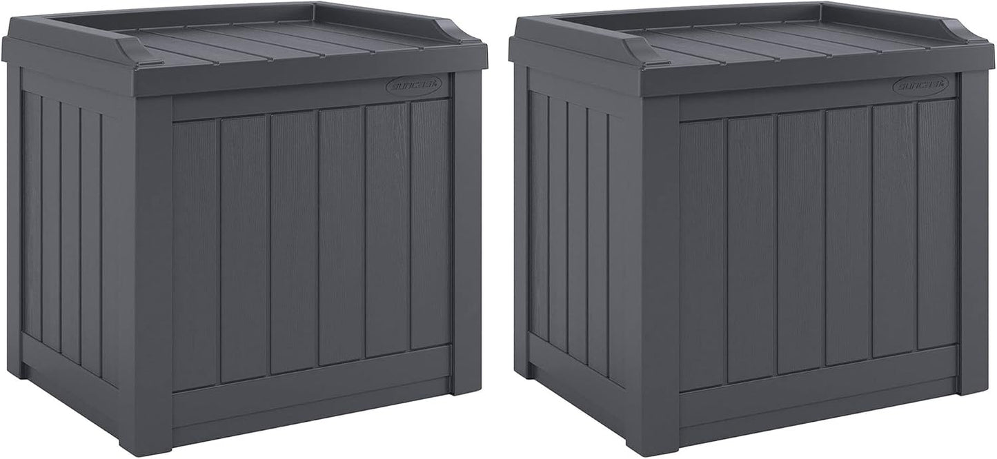 Suncast Small Deck Box Storage w/ Bench Seat for Indoor & Outdoor Use, 22 Gal., Cyberspace