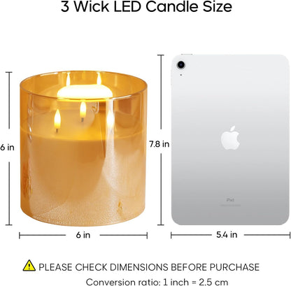 Eywamage 3 Wick Smoke Grey Glass Flameless LED Candle with Remote, Flickering Large Battery Pillar Candle Decor Φ 6" H 6"