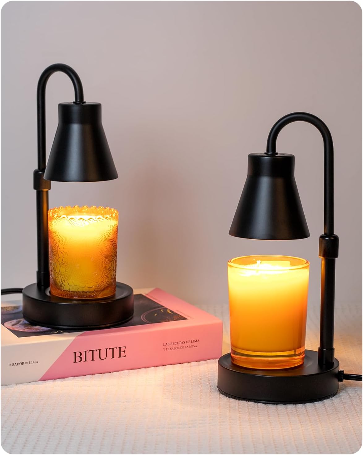 Elenhome Candle Warmer Lamp with Adjustable Height, Stepless Dimming Function-Home Decor Lamp, Metal Candle Lamp for Jar Candles, No Flame Scented Candle Warmer with 2 Bulbs (Black)