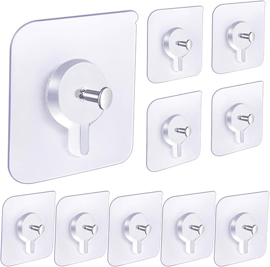 Adhesive Hooks for Wall(13lb Max), Wall Hangers Without Nails for Photos Frames, Utility Waterproof and Oil Resistant Self Adhesive Hooks for Kitchen, Bathroom, Home and Office -10 Pack