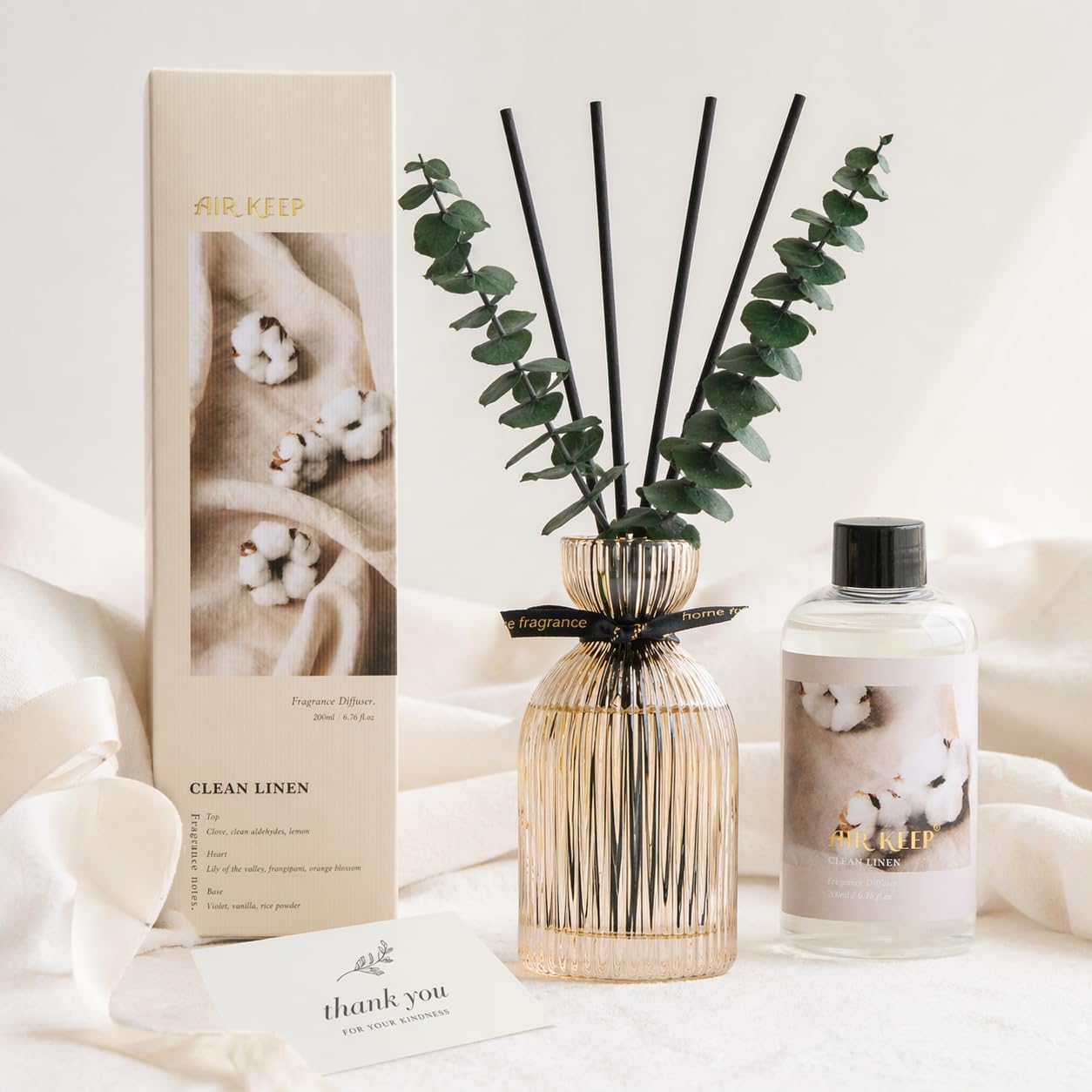 Airkeep Reed Diffuser Set 6.76 oz – Cherry Blossom Home Fragrance with Eucalyptus Sticks – Decorative Glass Bottle for Bathroom, Bedroom & Living Room Décor – Gift Ready