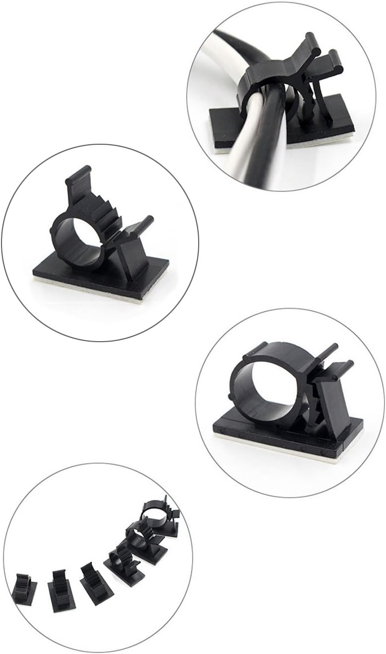 Cable Clips,GLE2016 Self-Adhesive Wire Holder Cable Organizer Cord Management Clamps with Adjustable Backed 20 Pack Black