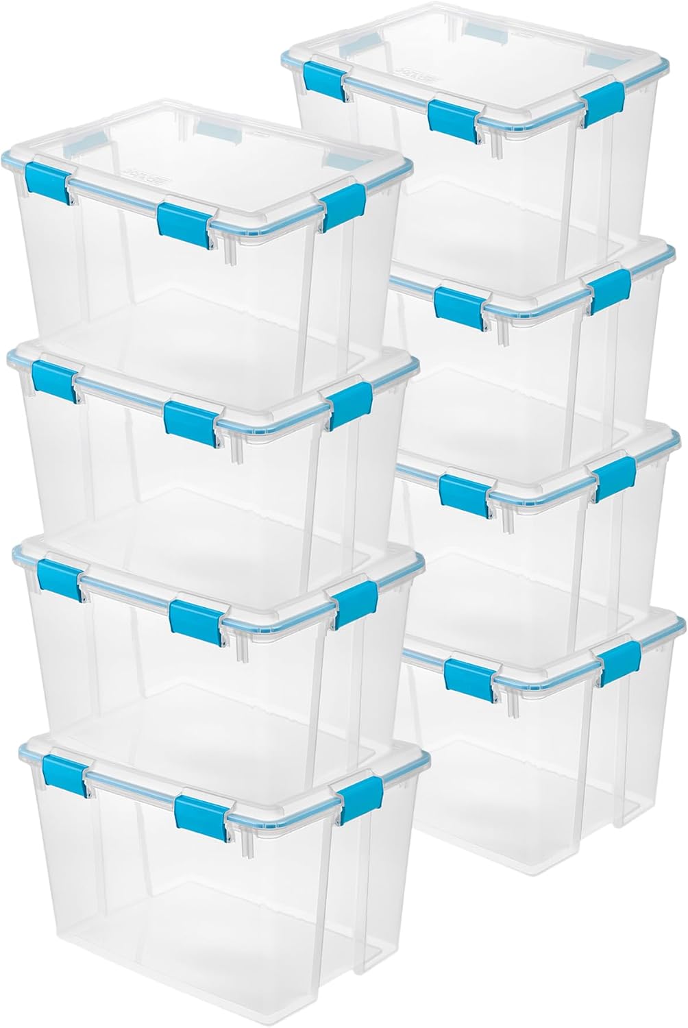 Sterilite 4-Pack Gasket Box, Home Storage Organizer Bins with Lids, 37 Quart – Stackable Clear Plastic Containers for Bedroom, Bathroom, Garage, Basement, or Attic
