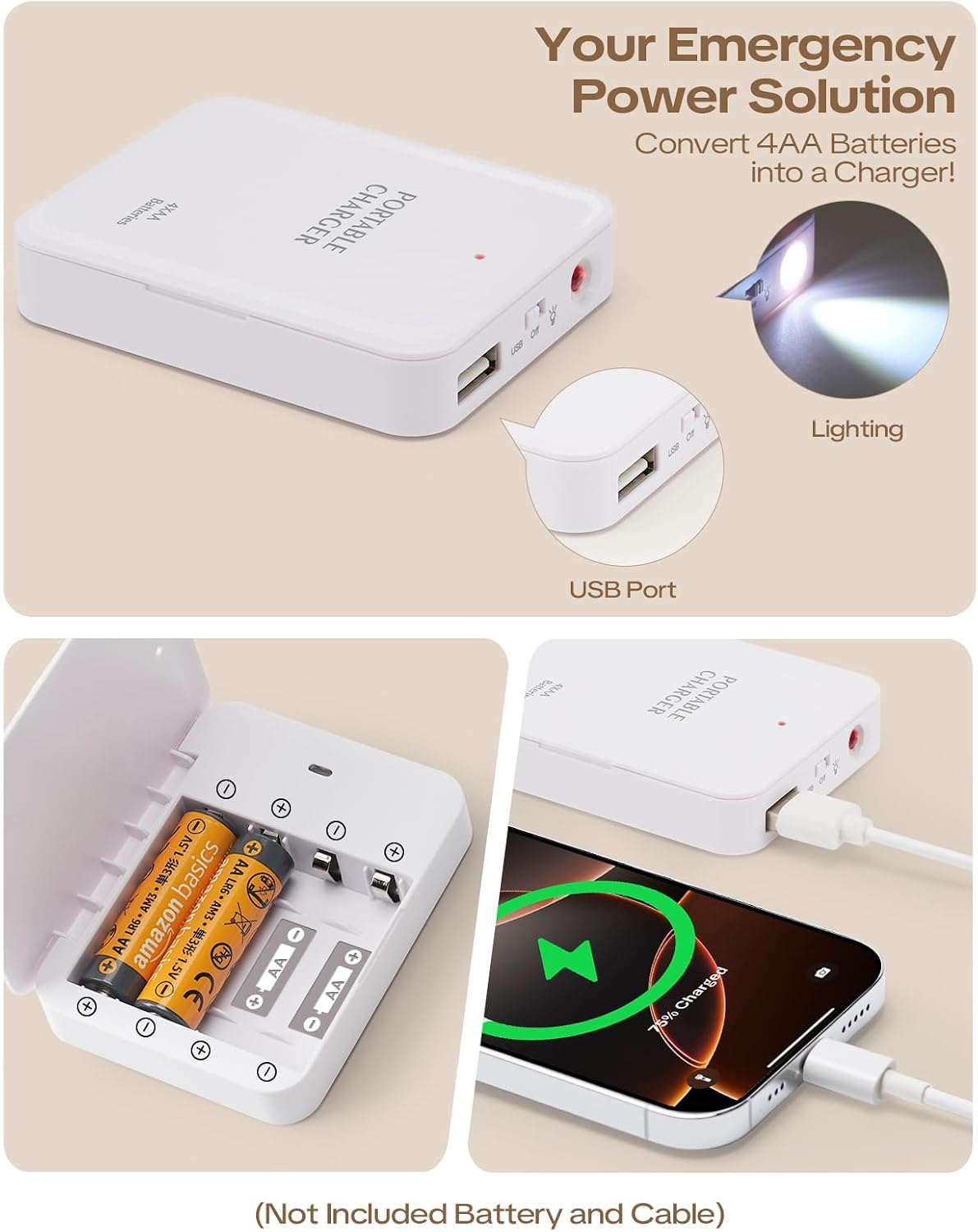 Battery Organizer Storage Case Box with Emergency Power Bank - Convert 4 AA Batteries to Phone Charger with Tester BT-168 PRO for AA AAA C D 9V CR2032 3V, Safe Battery Holder Holds 200+ Batteries