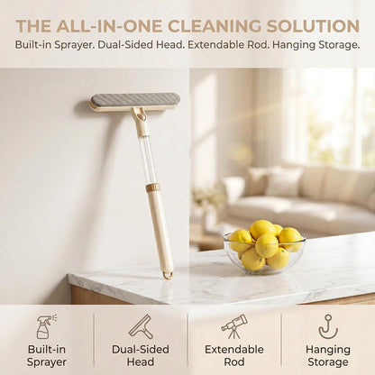 3-in-1 Double-Sided Window Screen Cleaning Brush, Multi-Purpose Window Screen Cleaner with Glass Scraper & Crevice Brush, Long Handle Screen Cleaner Tool for Home Office Car Screens (AB)