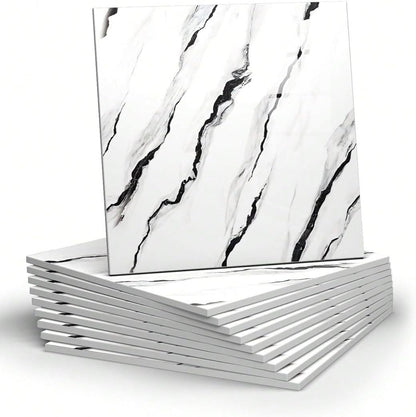 Chejiaye 10pcs Marble Peel and Stick Backsplash Waterproof Washroom Wall Panels, Peel and Stick Tile, PVC Foam Wall Panels for Kitchen,Bathroom,Living Room,Blue and Gold(Not Real Tile,11.8" x 11.8")